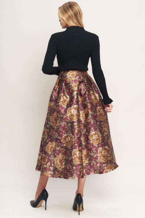 evening-botanicals-woven-full-midi-skirt Flying Tomato - Sophia's Style-4